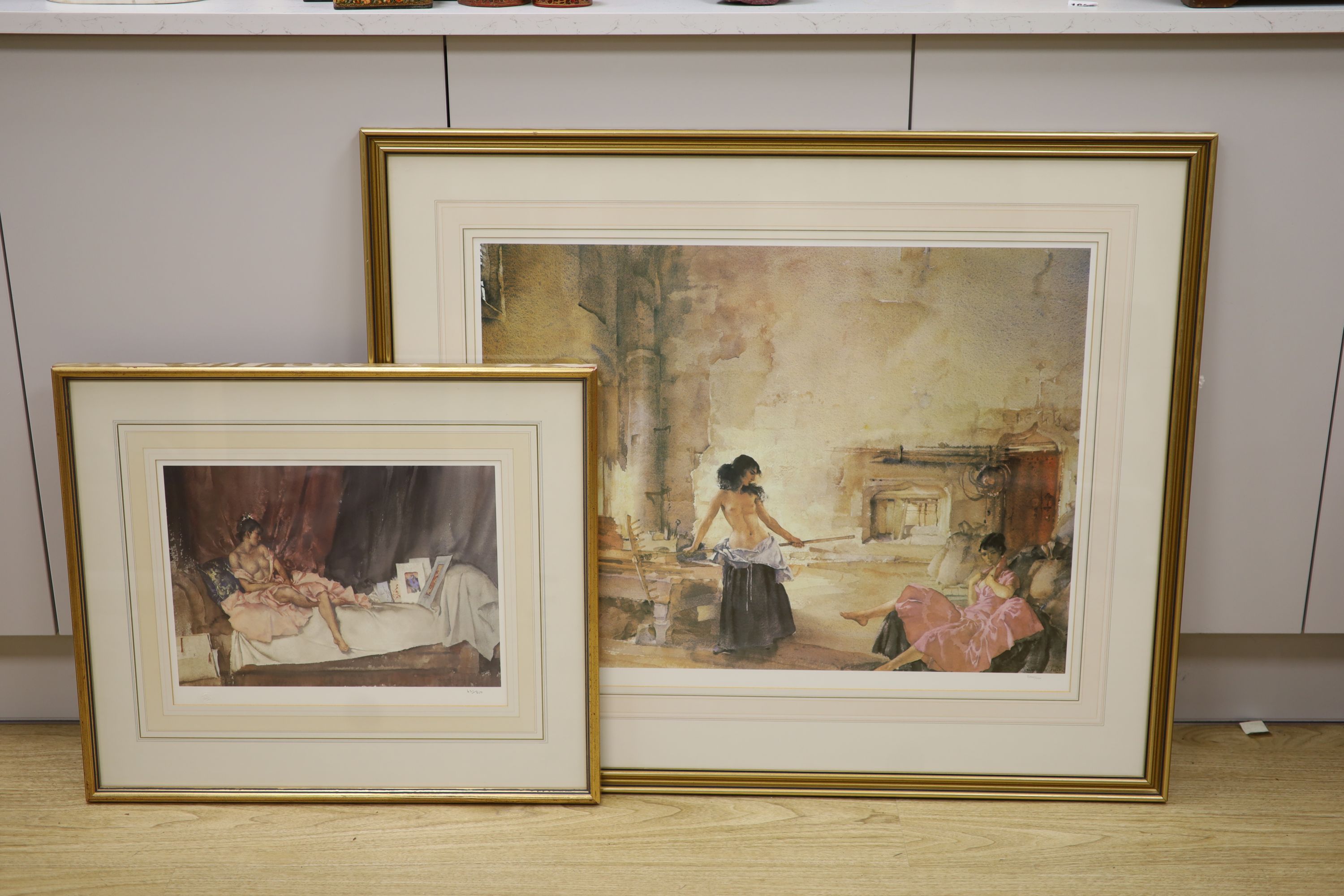 William Russell Flint, two limited edition prints, In a Burgundian Granary & Cecelia and her studies, 509/850 and 621/850, 52 x 66cm and 29 x 39cm